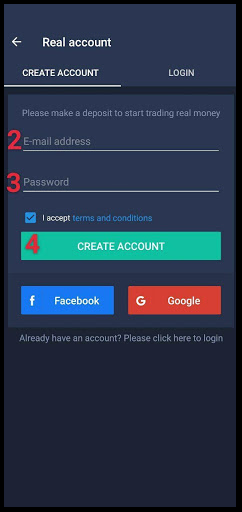 ExpertOption create account on android app